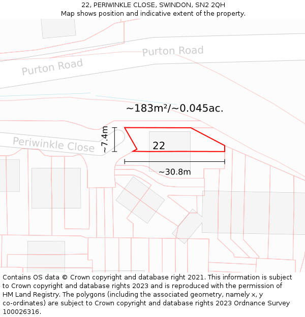 22, PERIWINKLE CLOSE, SWINDON, SN2 2QH: Plot and title map