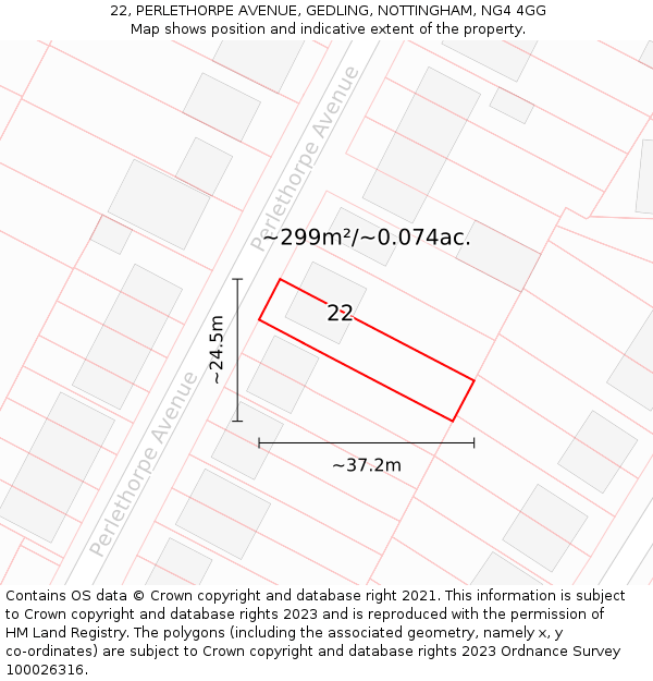 22, PERLETHORPE AVENUE, GEDLING, NOTTINGHAM, NG4 4GG: Plot and title map