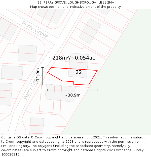 22, PERRY GROVE, LOUGHBOROUGH, LE11 2NH: Plot and title map