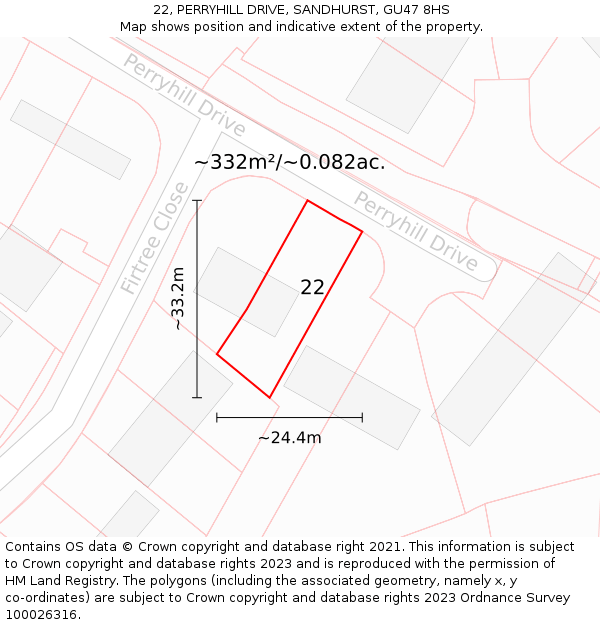 22, PERRYHILL DRIVE, SANDHURST, GU47 8HS: Plot and title map