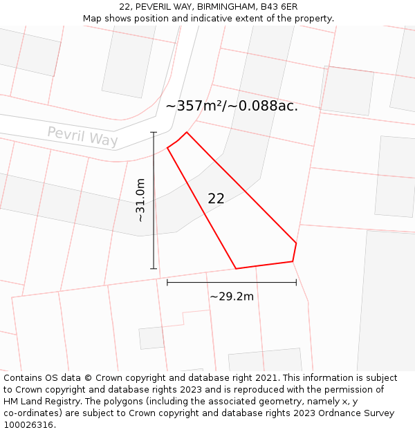 22, PEVERIL WAY, BIRMINGHAM, B43 6ER: Plot and title map