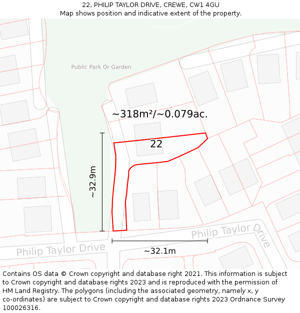 22, PHILIP TAYLOR DRIVE, CREWE, CW1 4GU: Plot and title map