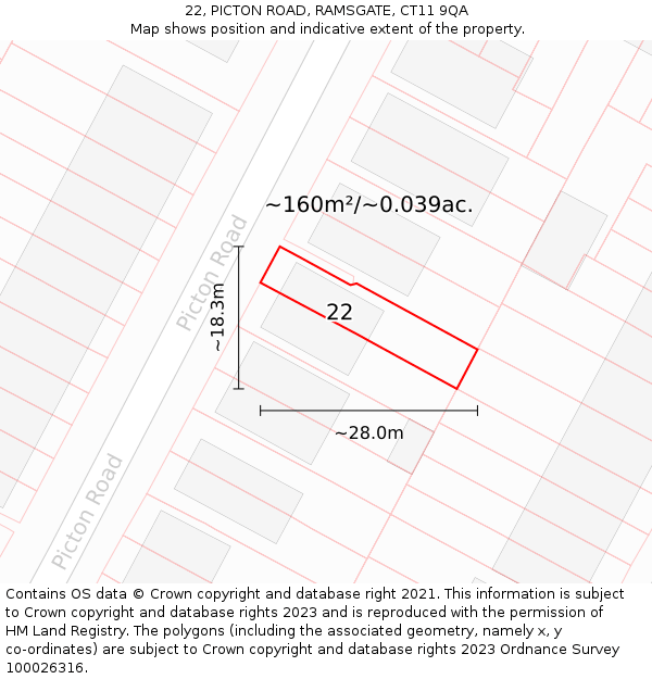 22, PICTON ROAD, RAMSGATE, CT11 9QA: Plot and title map