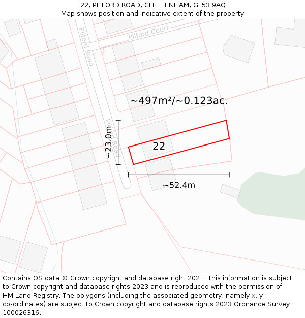 22, PILFORD ROAD, CHELTENHAM, GL53 9AQ: Plot and title map
