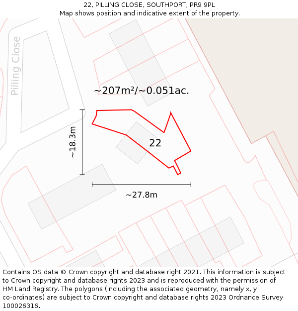 22, PILLING CLOSE, SOUTHPORT, PR9 9PL: Plot and title map