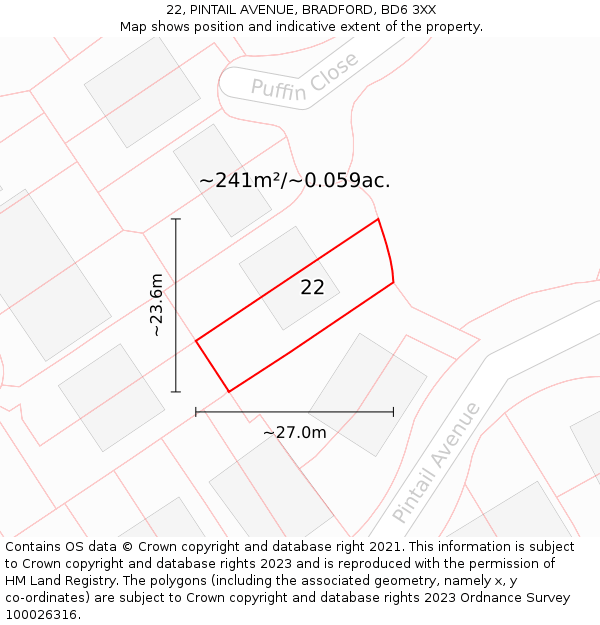 22, PINTAIL AVENUE, BRADFORD, BD6 3XX: Plot and title map