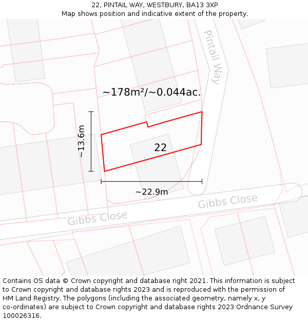 22, PINTAIL WAY, WESTBURY, BA13 3XP: Plot and title map