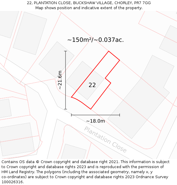 22, PLANTATION CLOSE, BUCKSHAW VILLAGE, CHORLEY, PR7 7GG: Plot and title map