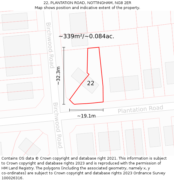 22, PLANTATION ROAD, NOTTINGHAM, NG8 2ER: Plot and title map