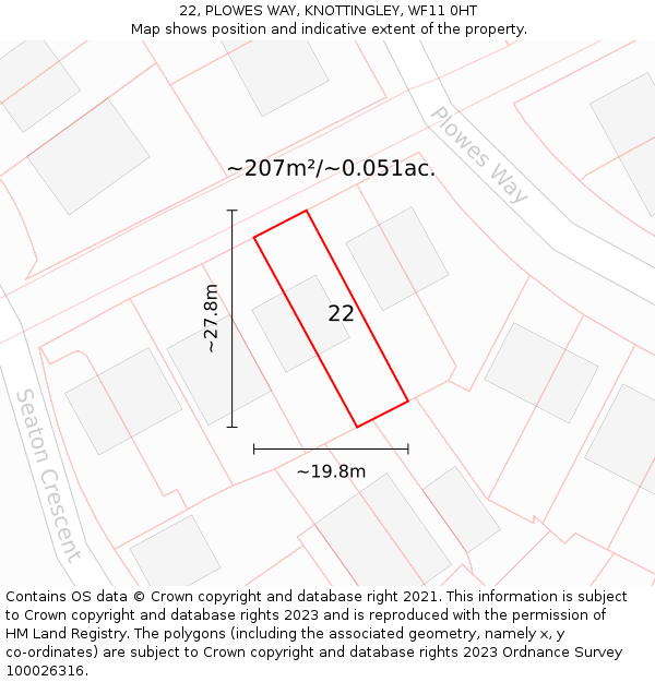 22, PLOWES WAY, KNOTTINGLEY, WF11 0HT: Plot and title map