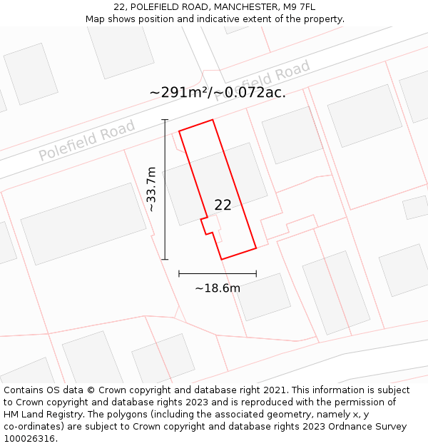 22, POLEFIELD ROAD, MANCHESTER, M9 7FL: Plot and title map