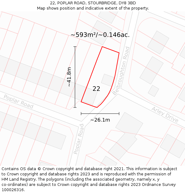 22, POPLAR ROAD, STOURBRIDGE, DY8 3BD: Plot and title map