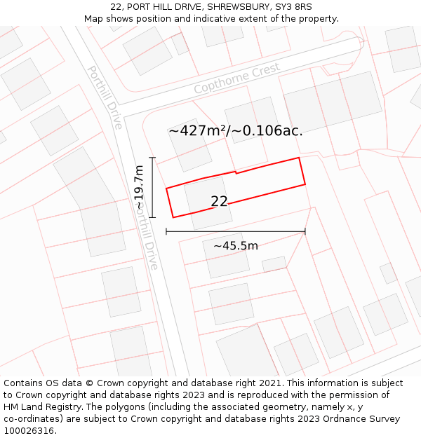 22, PORT HILL DRIVE, SHREWSBURY, SY3 8RS: Plot and title map