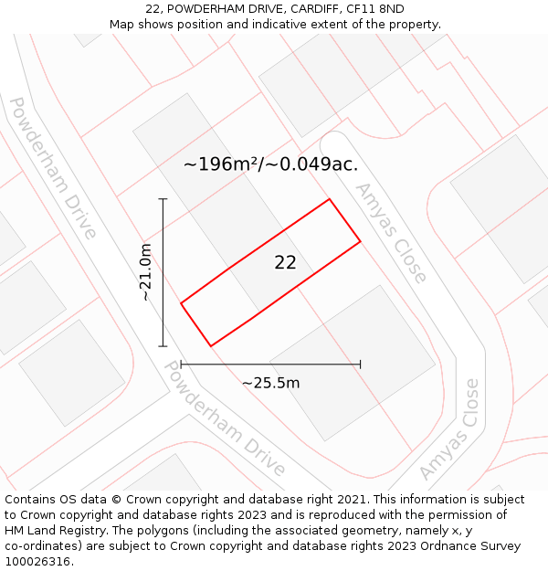 22, POWDERHAM DRIVE, CARDIFF, CF11 8ND: Plot and title map