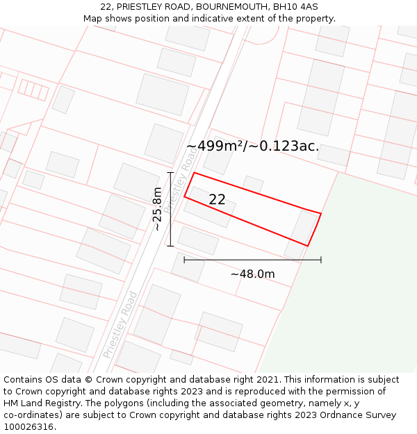 22, PRIESTLEY ROAD, BOURNEMOUTH, BH10 4AS: Plot and title map