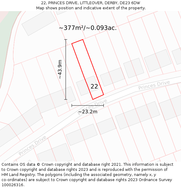 22, PRINCES DRIVE, LITTLEOVER, DERBY, DE23 6DW: Plot and title map