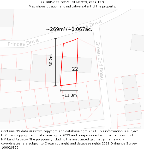 22, PRINCES DRIVE, ST NEOTS, PE19 1SG: Plot and title map