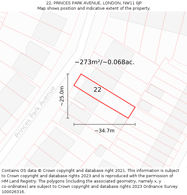 22, PRINCES PARK AVENUE, LONDON, NW11 0JP: Plot and title map