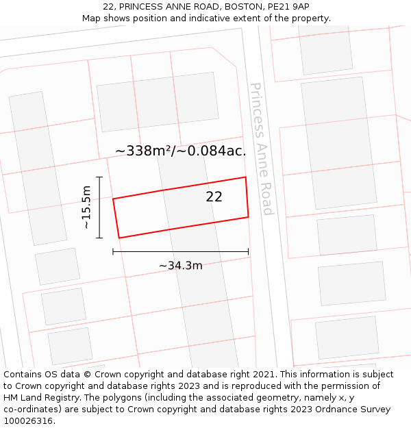 22, PRINCESS ANNE ROAD, BOSTON, PE21 9AP: Plot and title map