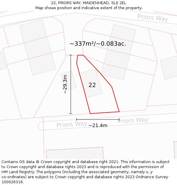 22, PRIORS WAY, MAIDENHEAD, SL6 2EL: Plot and title map