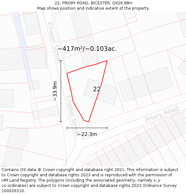 22, PRIORY ROAD, BICESTER, OX26 6BH: Plot and title map