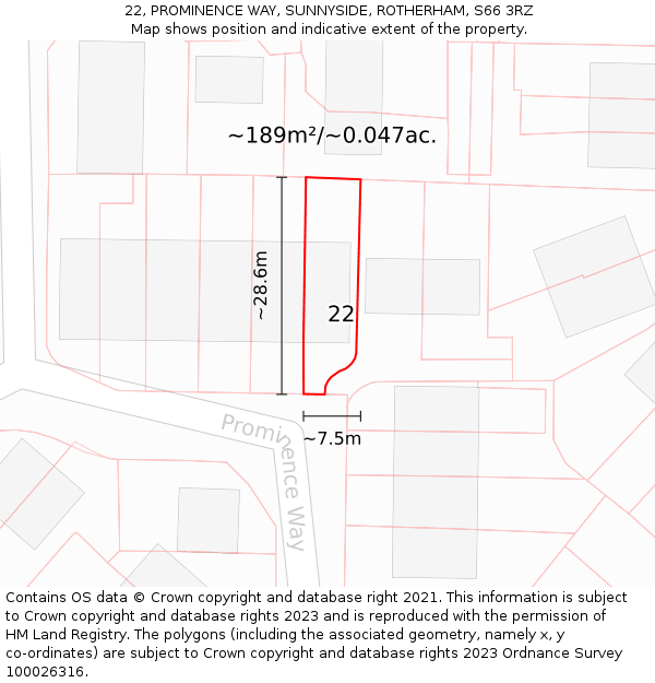 22, PROMINENCE WAY, SUNNYSIDE, ROTHERHAM, S66 3RZ: Plot and title map