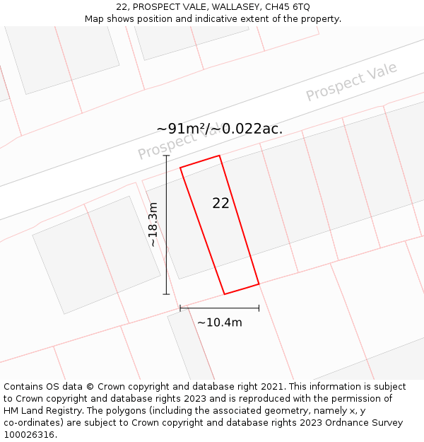 22, PROSPECT VALE, WALLASEY, CH45 6TQ: Plot and title map