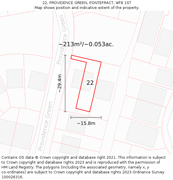 22, PROVIDENCE GREEN, PONTEFRACT, WF8 1ST: Plot and title map