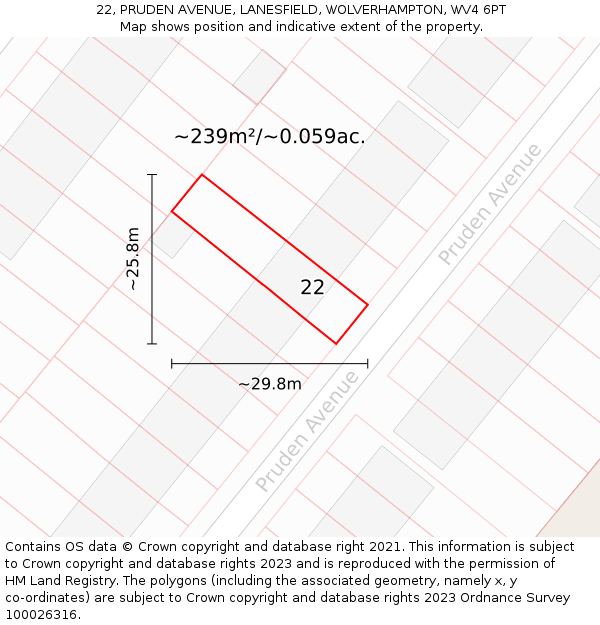 22, PRUDEN AVENUE, LANESFIELD, WOLVERHAMPTON, WV4 6PT: Plot and title map