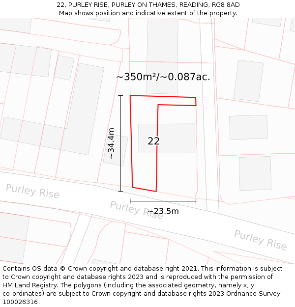 22, PURLEY RISE, PURLEY ON THAMES, READING, RG8 8AD: Plot and title map