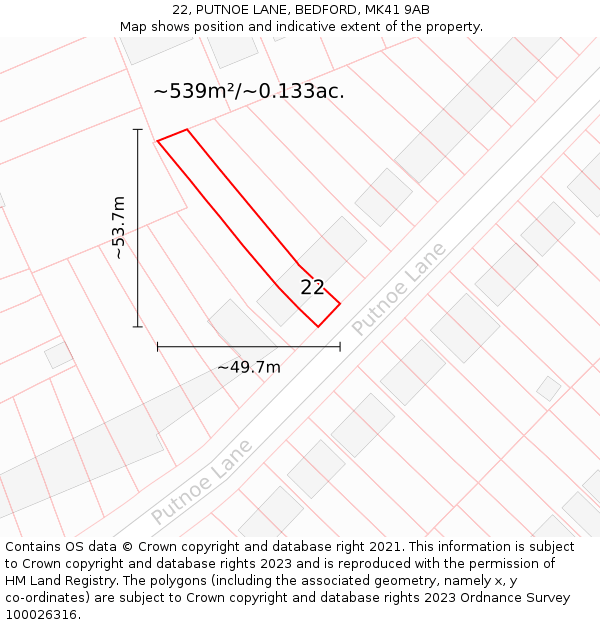 22, PUTNOE LANE, BEDFORD, MK41 9AB: Plot and title map