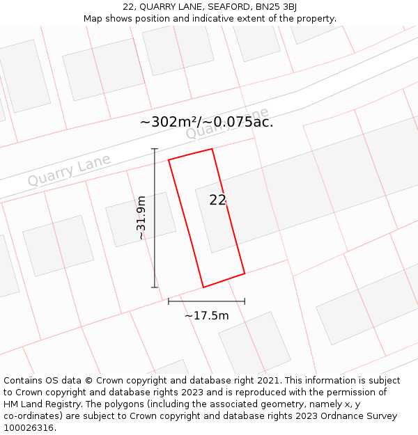 22, QUARRY LANE, SEAFORD, BN25 3BJ: Plot and title map