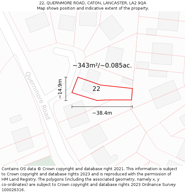 22, QUERNMORE ROAD, CATON, LANCASTER, LA2 9QA: Plot and title map