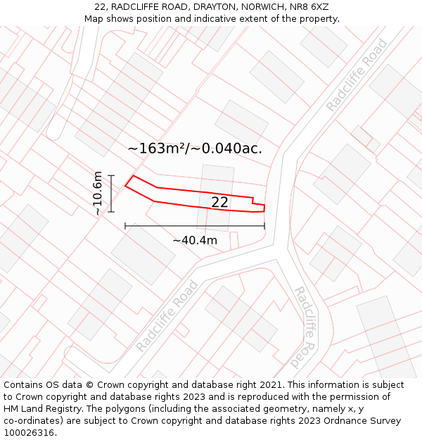 22, RADCLIFFE ROAD, DRAYTON, NORWICH, NR8 6XZ: Plot and title map