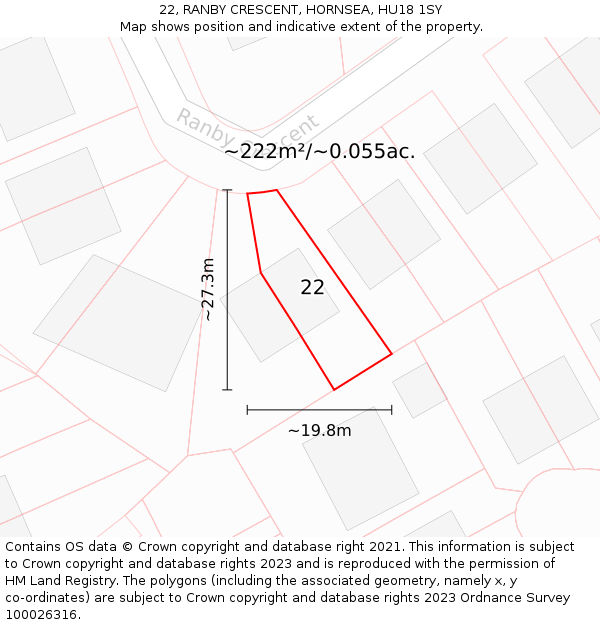 22, RANBY CRESCENT, HORNSEA, HU18 1SY: Plot and title map