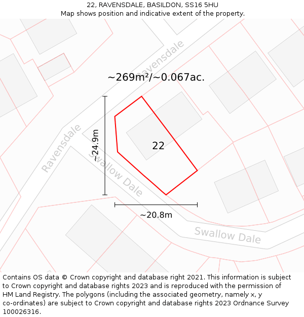 22, RAVENSDALE, BASILDON, SS16 5HU: Plot and title map