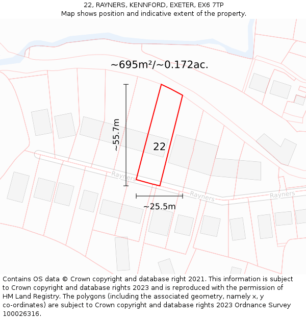 22, RAYNERS, KENNFORD, EXETER, EX6 7TP: Plot and title map