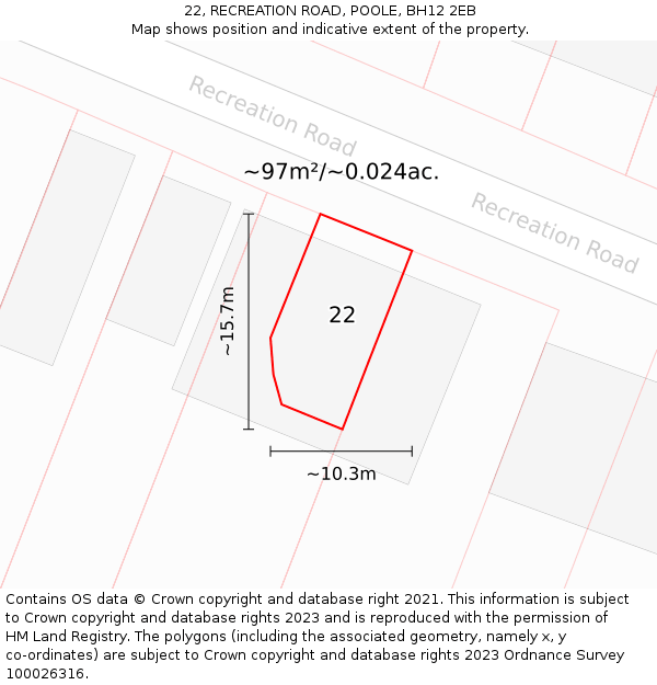 22, RECREATION ROAD, POOLE, BH12 2EB: Plot and title map