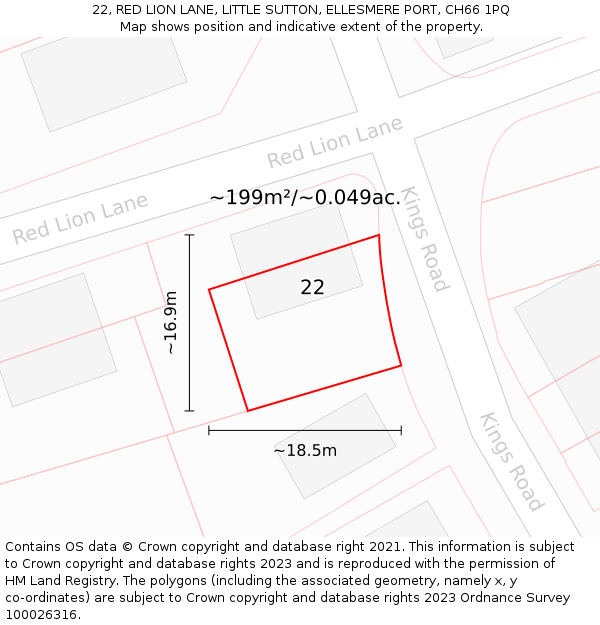 22, RED LION LANE, LITTLE SUTTON, ELLESMERE PORT, CH66 1PQ: Plot and title map