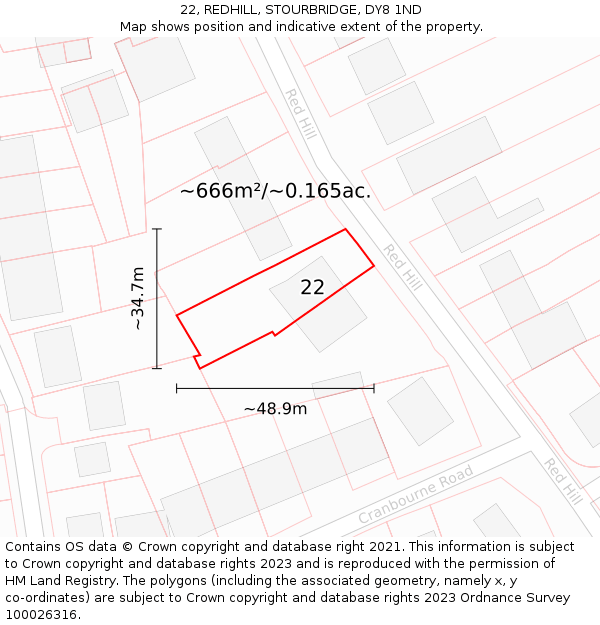 22, REDHILL, STOURBRIDGE, DY8 1ND: Plot and title map