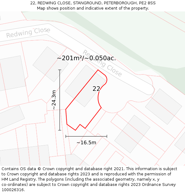 22, REDWING CLOSE, STANGROUND, PETERBOROUGH, PE2 8SS: Plot and title map