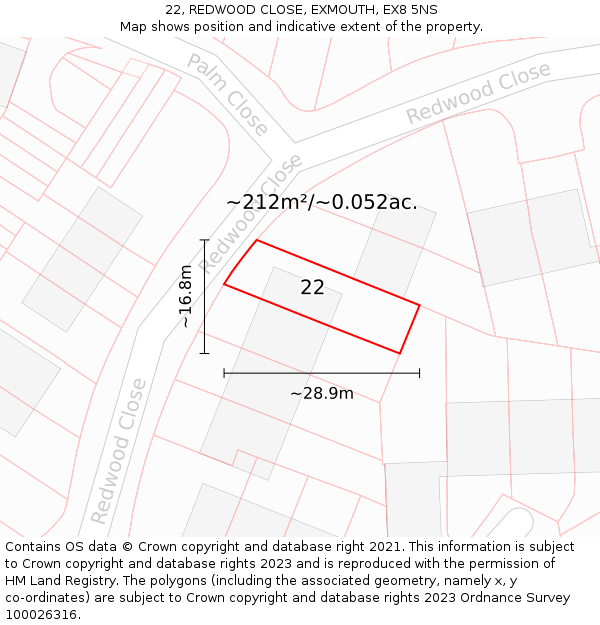 22, REDWOOD CLOSE, EXMOUTH, EX8 5NS: Plot and title map