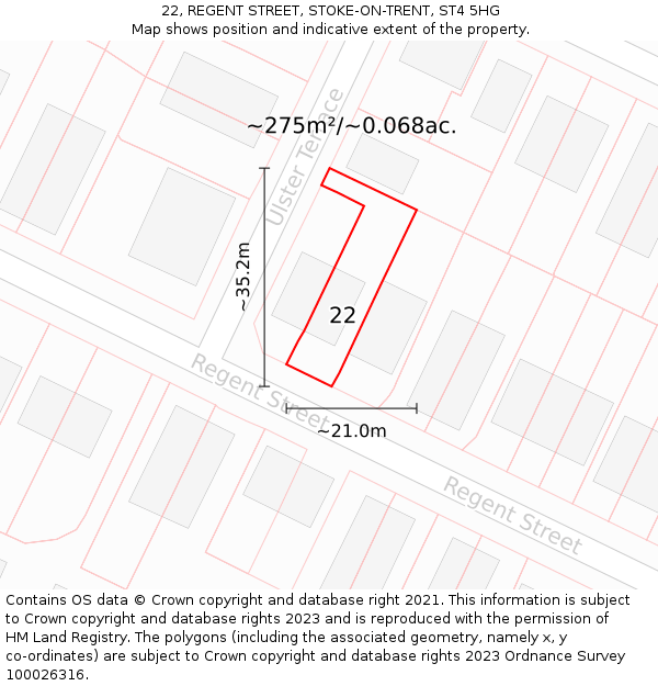 22, REGENT STREET, STOKE-ON-TRENT, ST4 5HG: Plot and title map