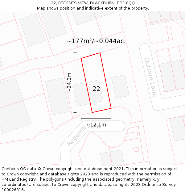 22, REGENTS VIEW, BLACKBURN, BB1 8QQ: Plot and title map