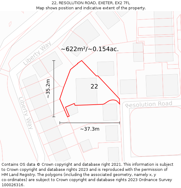 22, RESOLUTION ROAD, EXETER, EX2 7FL: Plot and title map