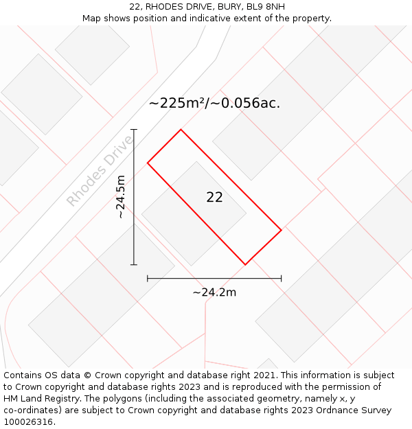 22, RHODES DRIVE, BURY, BL9 8NH: Plot and title map