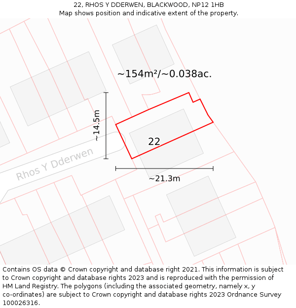 22, RHOS Y DDERWEN, BLACKWOOD, NP12 1HB: Plot and title map