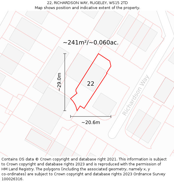 22, RICHARDSON WAY, RUGELEY, WS15 2TD: Plot and title map