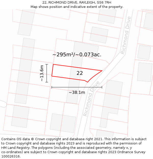 22, RICHMOND DRIVE, RAYLEIGH, SS6 7RH: Plot and title map