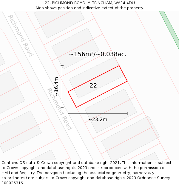 22, RICHMOND ROAD, ALTRINCHAM, WA14 4DU: Plot and title map